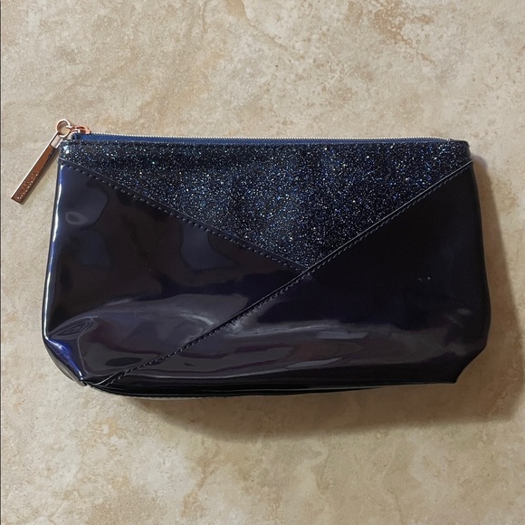 Lancome Paris Navy Blue Cosmetic Bag Glitter Patent Makeup Pouch Case - Picture 10 of 12